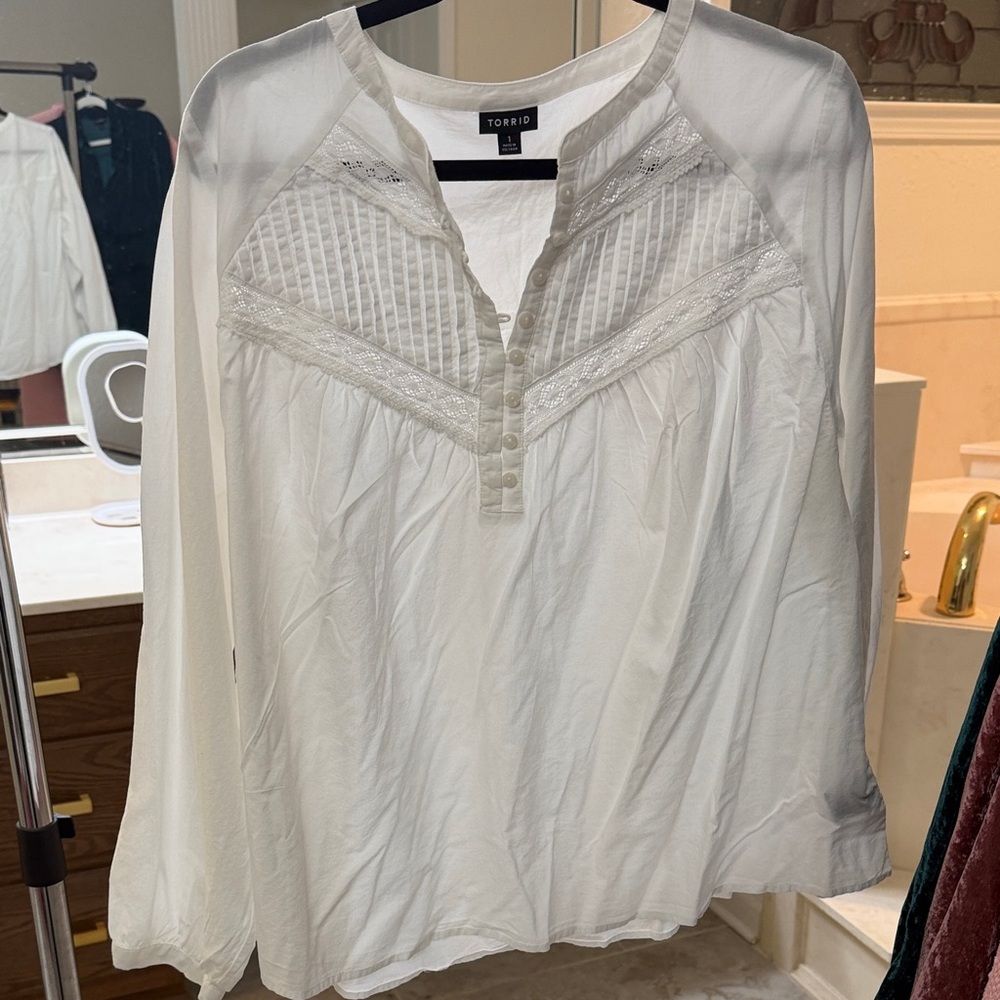 Torrid White Lace Detail Blouse